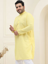 SOJANYA PLUS Size Geometric Embroidered Band Collar Chikankari Straight Kurta