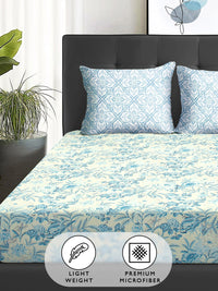 Story@home Turquoise Blue Floral 180 TC Queen Bedsheet With 2 Pillow Covers