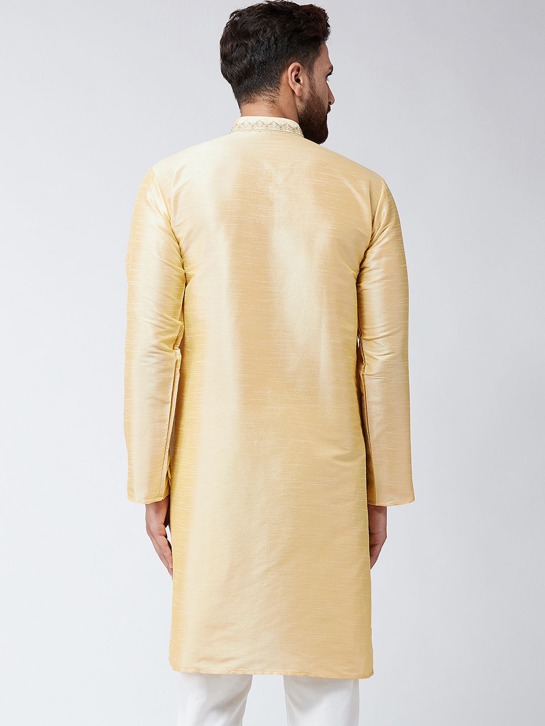 SOJANYA Kurta Lurus Bersulam Berwarna Emas Lelaki