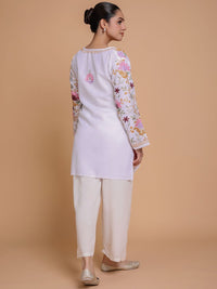 HOUSE OF KARI Floral Embroidered Notch Neck Cotton Straight Kurta