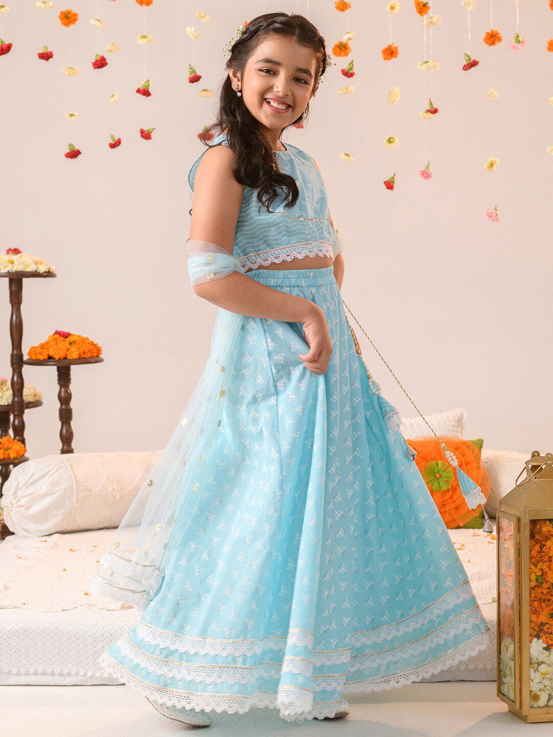 pspeaches Girls Printed Ready to Wear Lehenga & Blouse With Dupatta