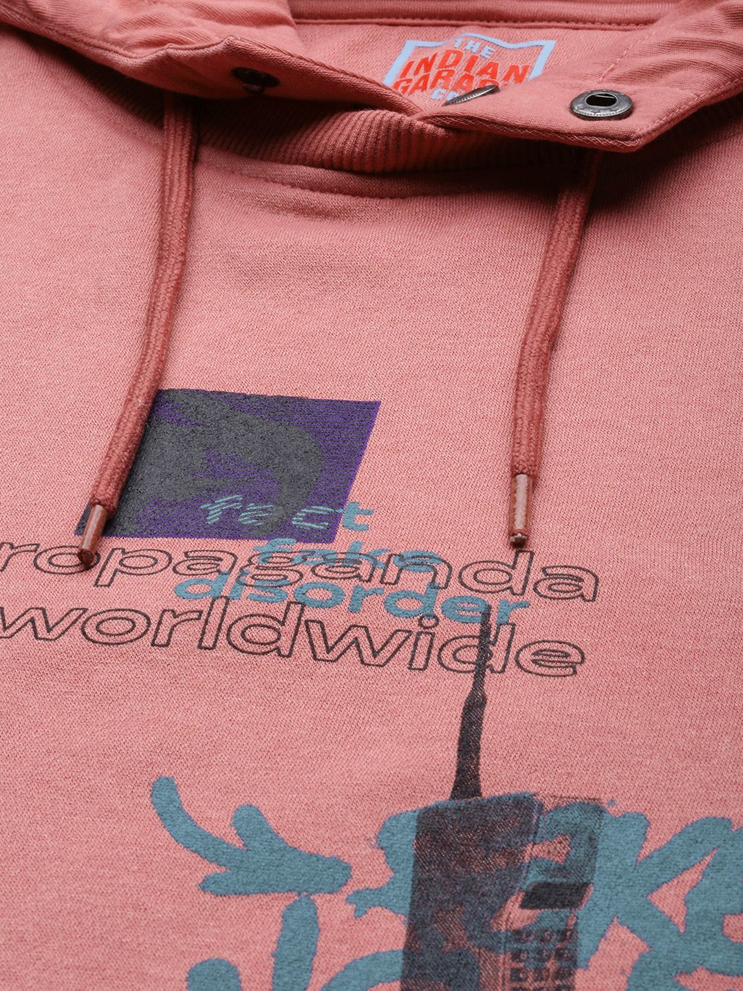 The Indian Garage Co Men Pink Printed Hooded Sweatshirt