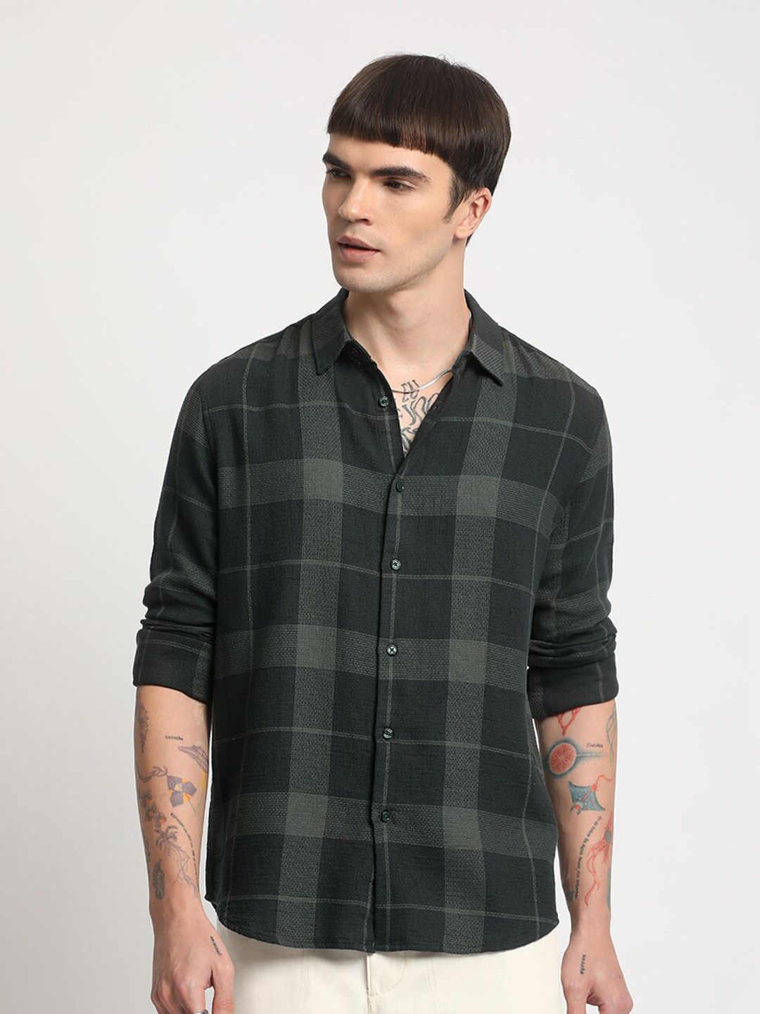 THE BEAR HOUSE Slim Fit Opaque Checked Cotton Casual Shirt