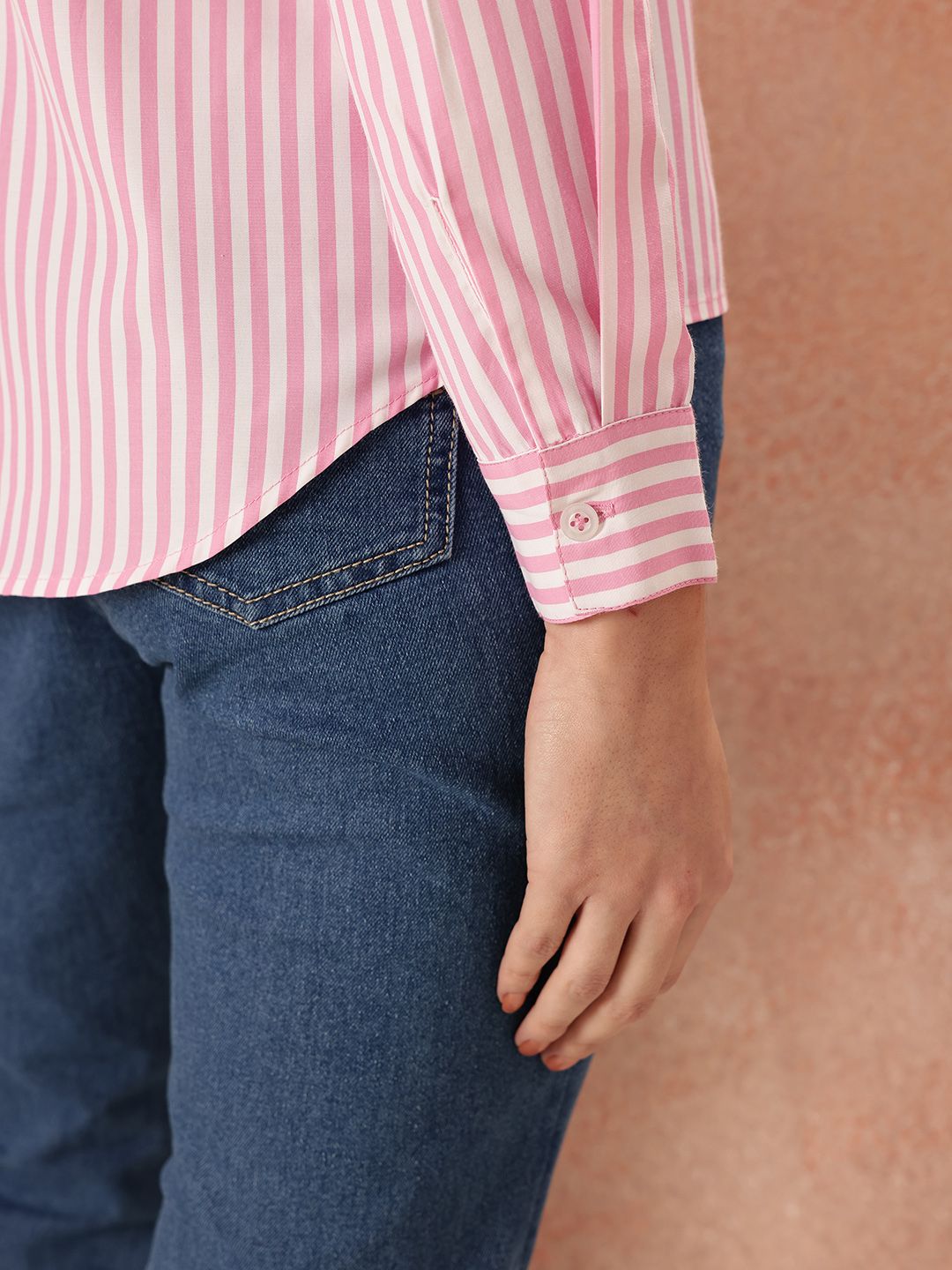 all about you Studded Striped Pocket Detail Casual Shirt
