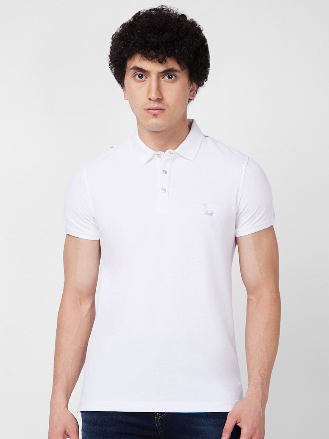 SPYKAR Polo Collar Short Sleeves Slim Fit Cotton T-shirt