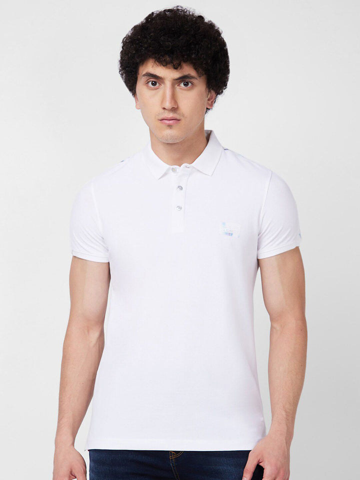 SPYKAR Polo Collar Short Sleeves Slim Fit Cotton T-shirt