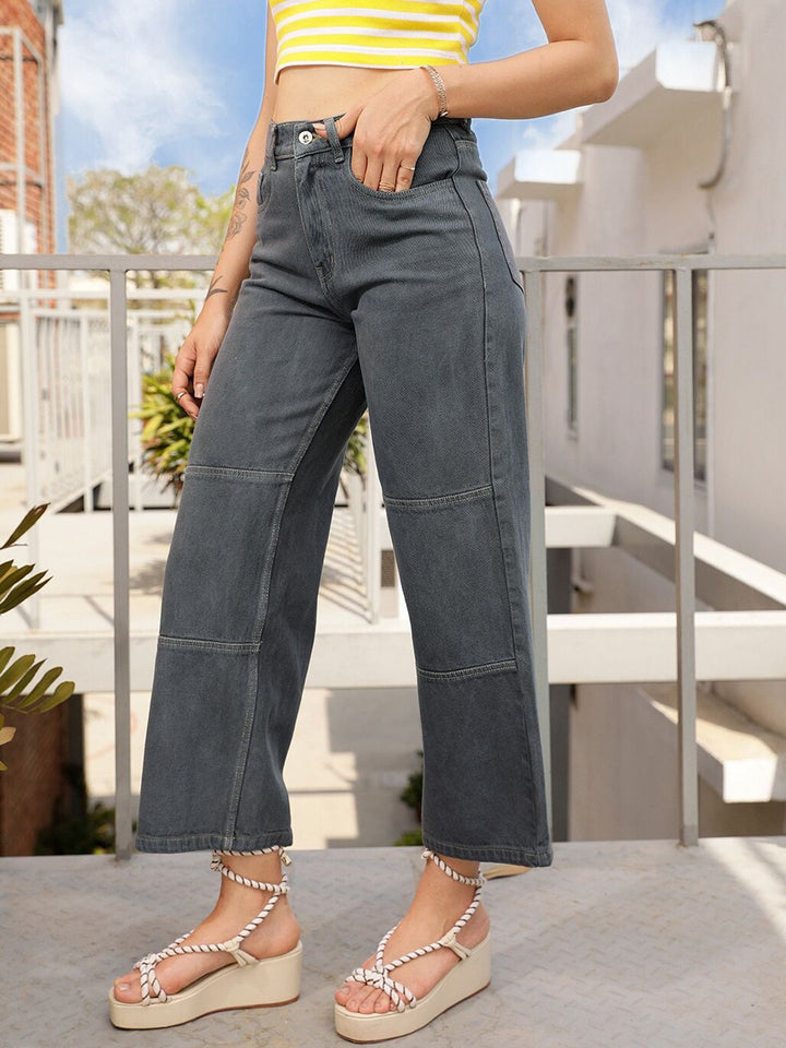 STREET 9 Women Grey Jean Wide Leg Fit High-Rise Pure Cotton Jeans
