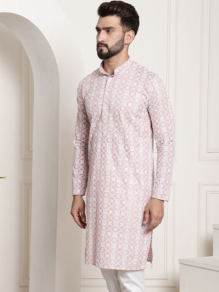 SOJANYA Band Collar Ethnic Motifs Embroidered Thread Work Cotton Kurta