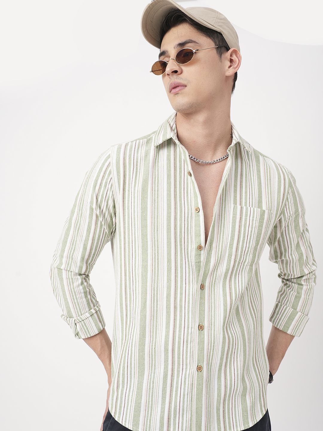 VASTRADO Men Classic Fit Spread Collar Vertical Striped Cotton Casual Shirt