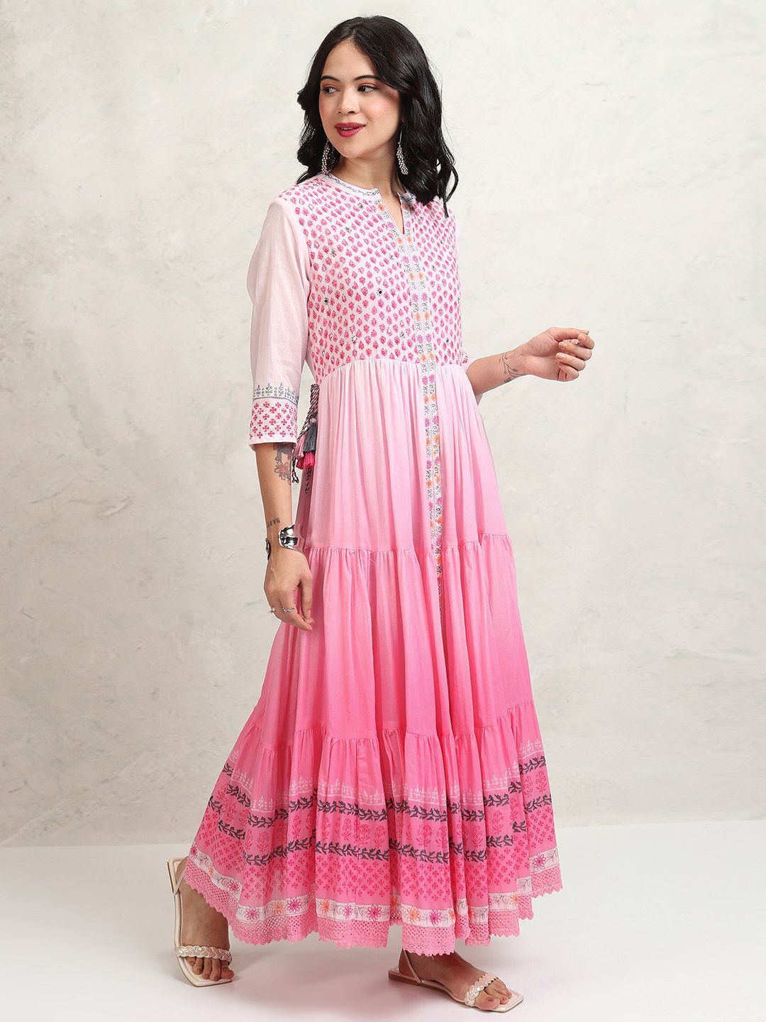 Vishudh Embroidered Ombre Tiered Maxi Ethnic Dress