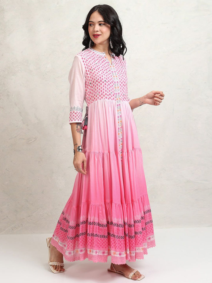 Vishudh Embroidered Ombre Tiered Maxi Ethnic Dress