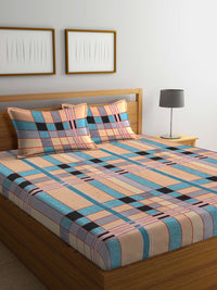 KLOTTHE Peach Geometric Polycotton 300 TC Dilengkapi Cadar King Halus dengan 2 Sarung Bantal-98 x 87 inci