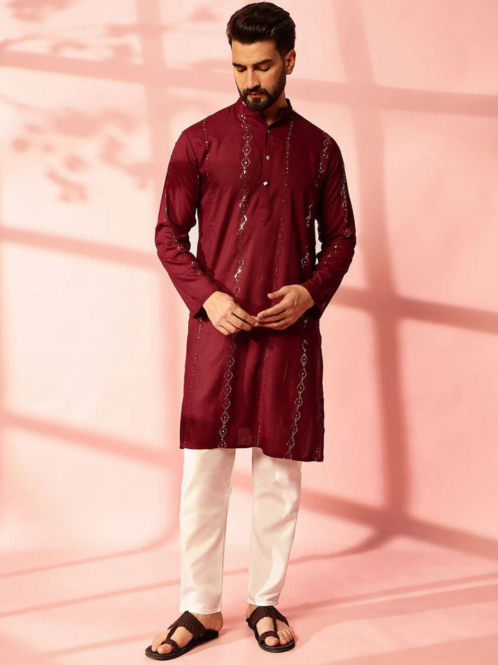 Anouk Men Embroidered Regular Mirror Work Pure Cotton Kurta with Pyjamas