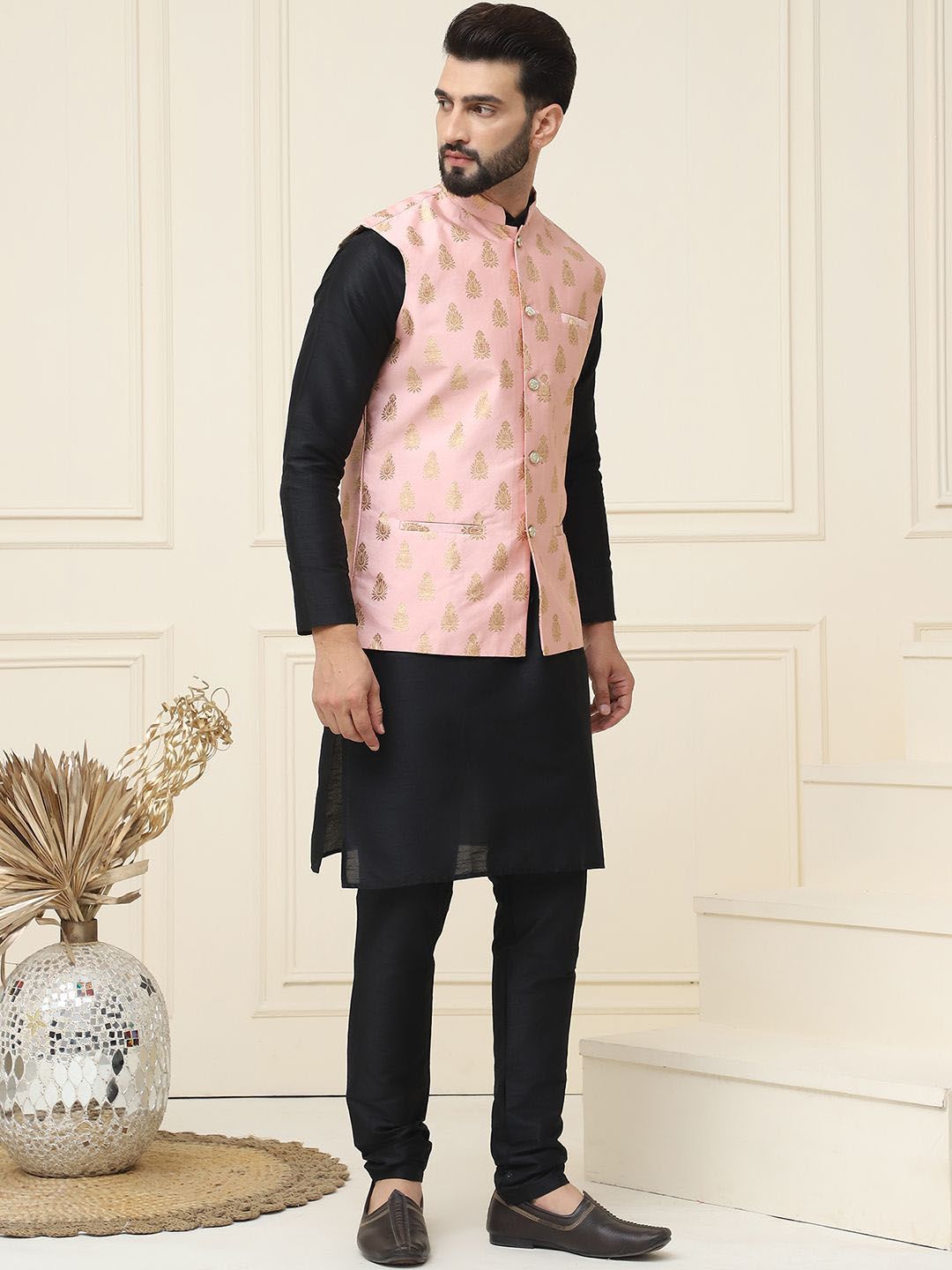SOJANYA Mandarin Collar Kurta With Churidar & Nehru jacket