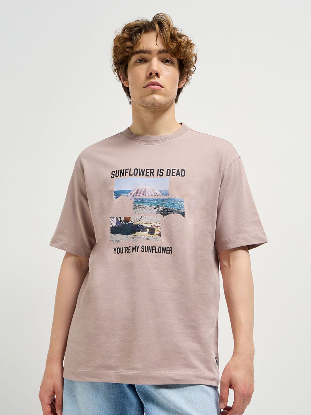 THE BEAR HOUSE Men Typography Printed Round Neck Cotton Oversized T-shirt