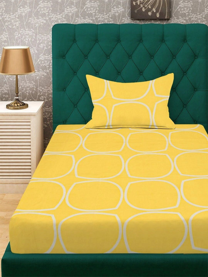 Myntra Elegant Homes Yellow & White Geometric 300 TC Single Cadar dengan 1 Sarung Bantal