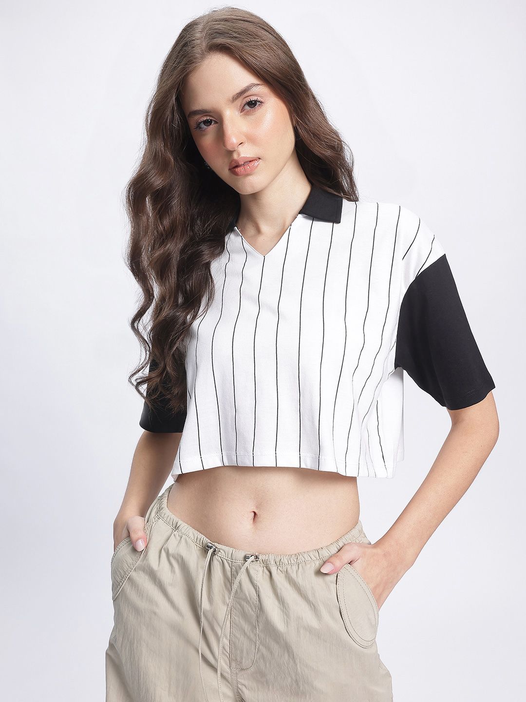 DressBerry Casual Constructs Striped Boxy Crop T-shirt