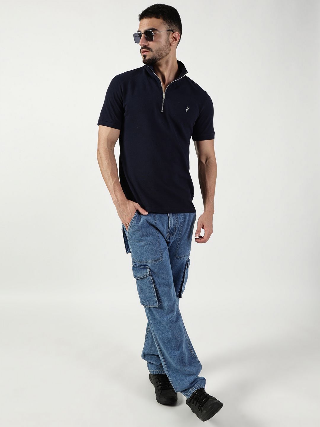 Thomas Scott Men High Neck Solid Casual Cotton T-shirt