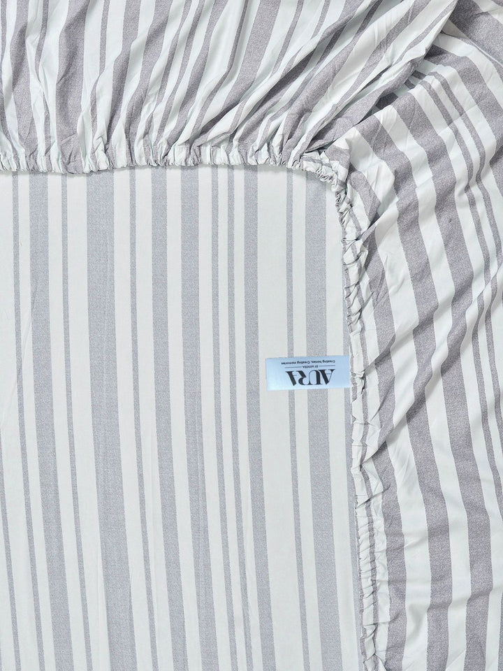Aura Grey Striped 300 TC Fitted Single Bedsheet Set 2.25 m x 1.50 m