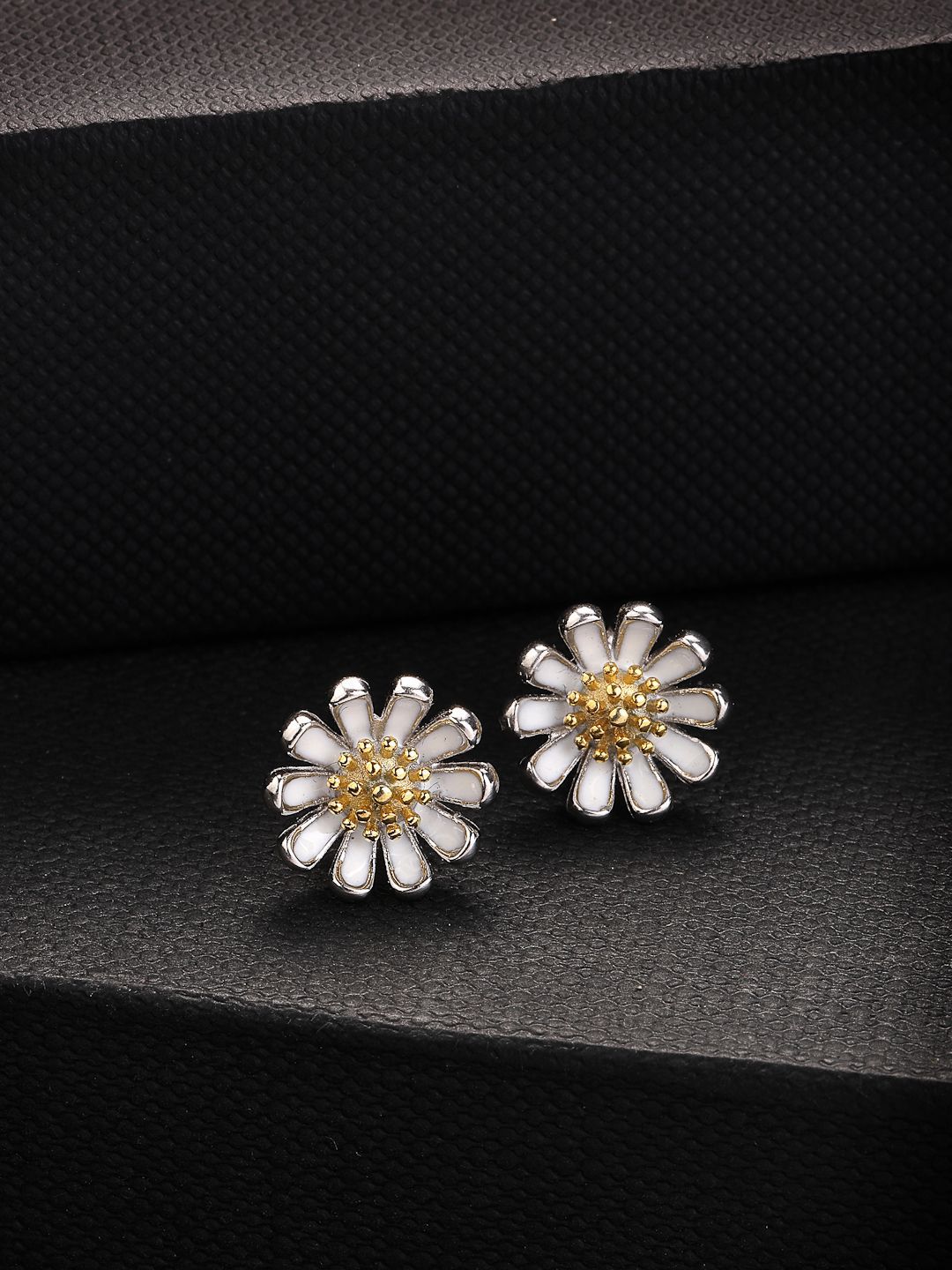 PANASH 925 Sterling Silver Rhodium & Gold-Plated Floral Studs