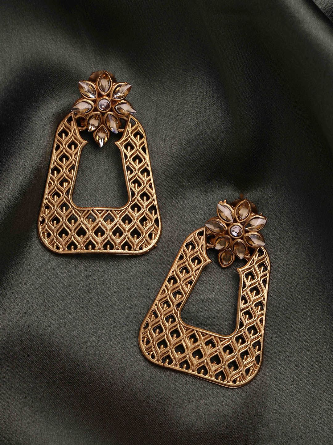 PANASH 22Ct Gold Plated Cubic Zirconia Studded Drop Earrings