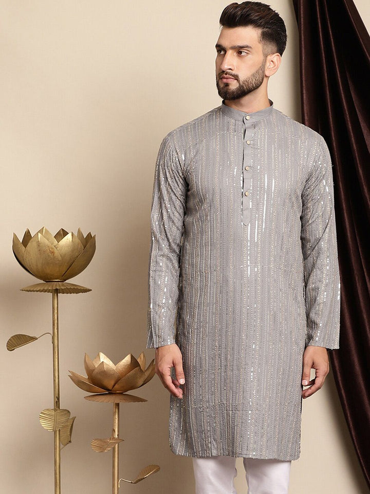 Anouk Floral Embroidered Sequined Pure Cotton Straight Kurta