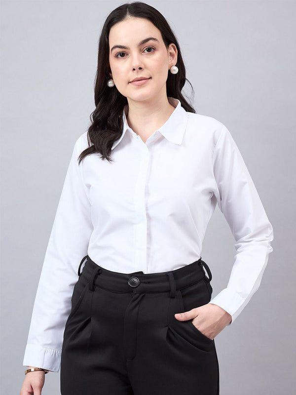 Style Quotient Women Smart Spread Collar Solid Cotton Formal Shirt