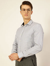 Thomas Scott Men Smart Cutaway Collar Vertical Striped Cotton Formal Shirt