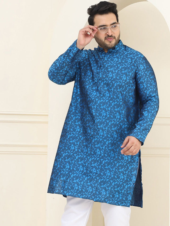 SOJANYA PLUS Size Geometric Mandarin Collar Straight Kurta