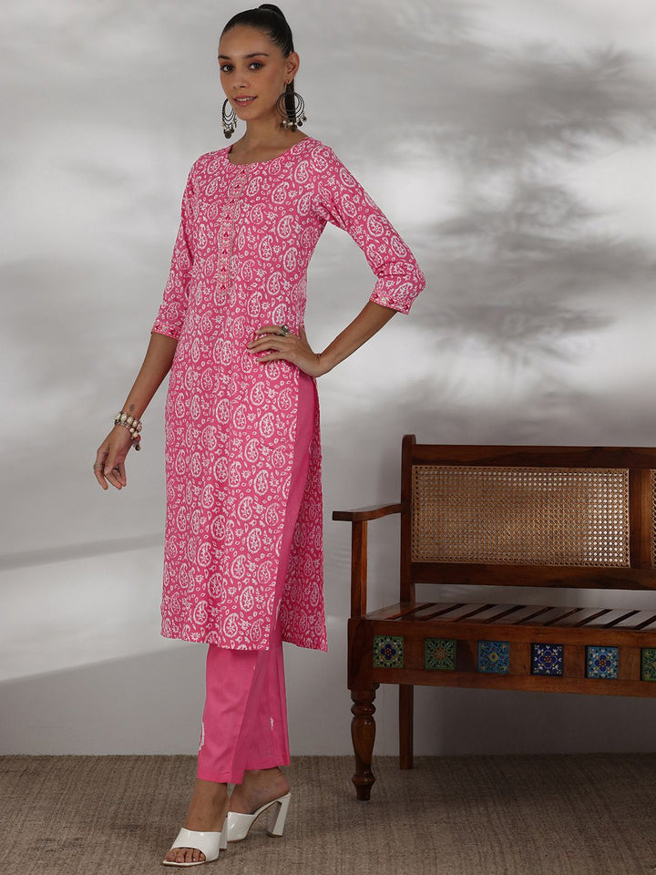 Libas Paisley Printed Regular Thread Work Pure Cotton Kurta With Trousers With Dupatta