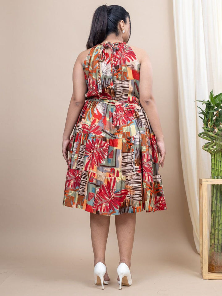 Mamicha Floral Printed Halter Neck Fit & Flare Cotton Dress