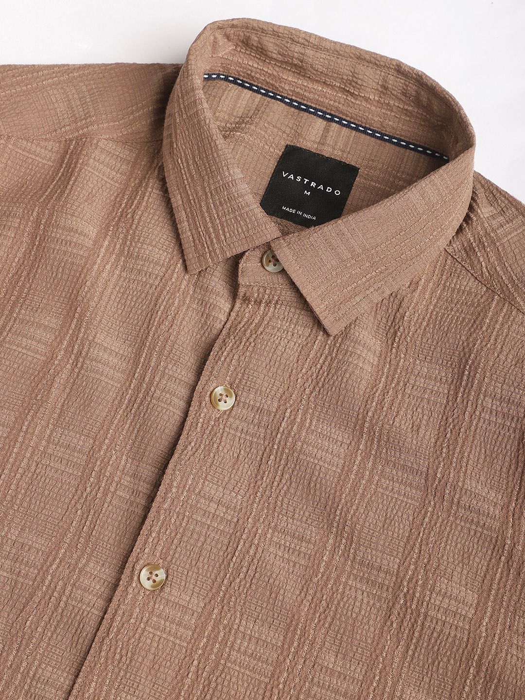 VASTRADO Men Classic Spread Collar Textured Slim Fit Casual Shirt
