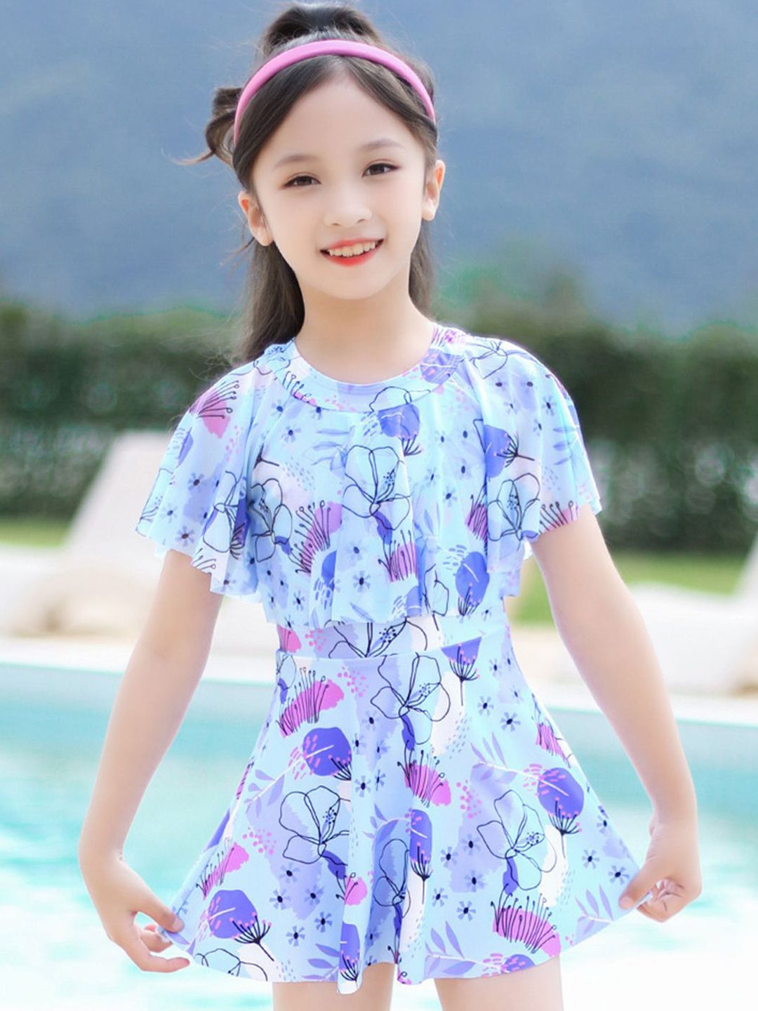 YK Girls Printed Swim Dress