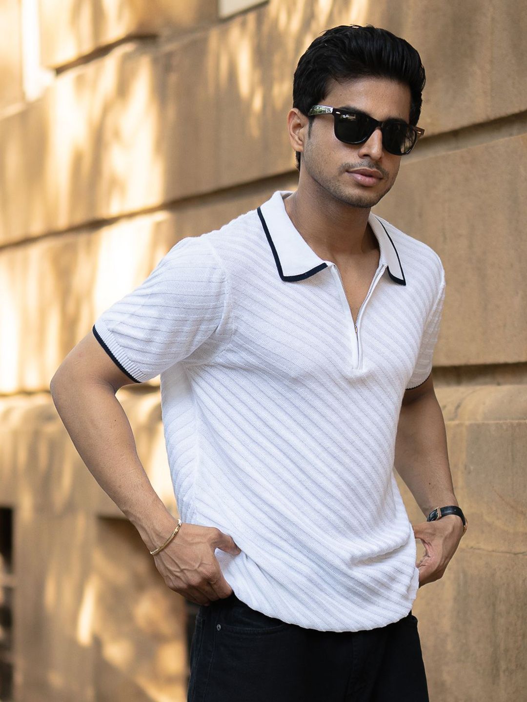 Powerlook SS25 Diagonal Knit Polo Collar Pure Cotton T-Shirt