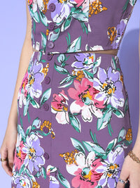Berrylush Floral Printed Shoulder Straps Crop Top With Skirt