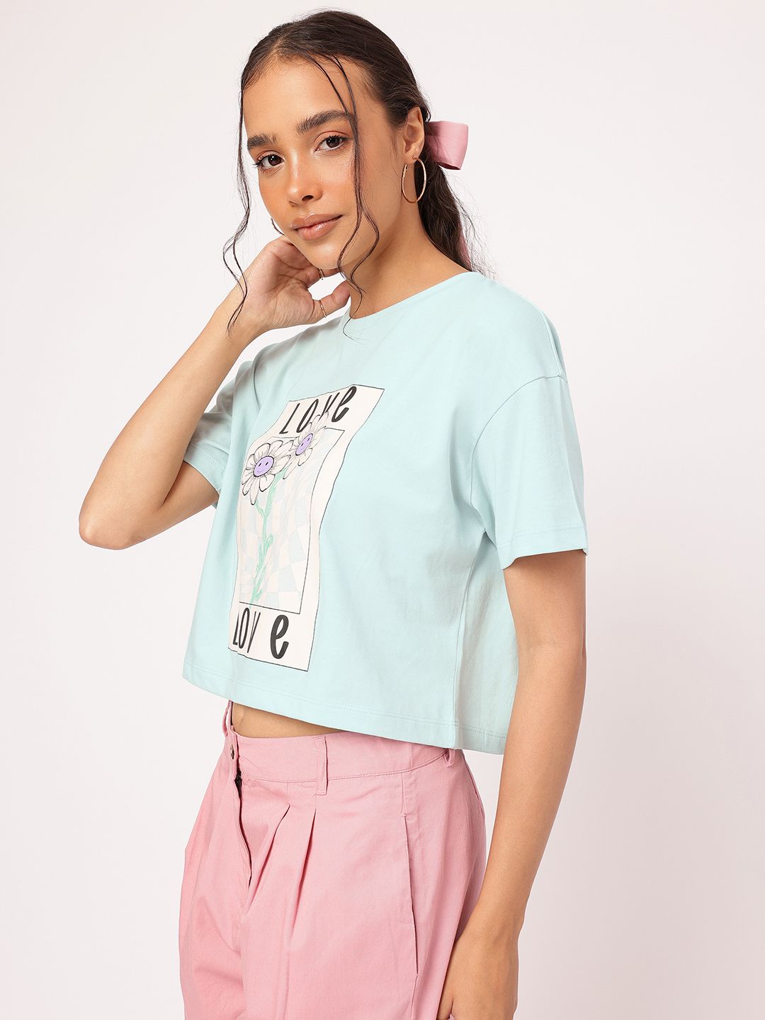DressBerry Enchanted Evening Graphic Print Boxy Crop T-shirt