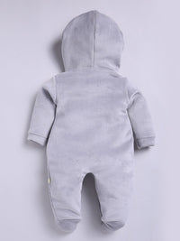 Moms Love Infant Boys Pure Cotton Velvet Finish Ribbed Hooded Sleepsuit