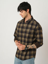 VASTRADO Men Classic Spread Collar Tartan Checked Cotton Slim Fit Casual Shirt