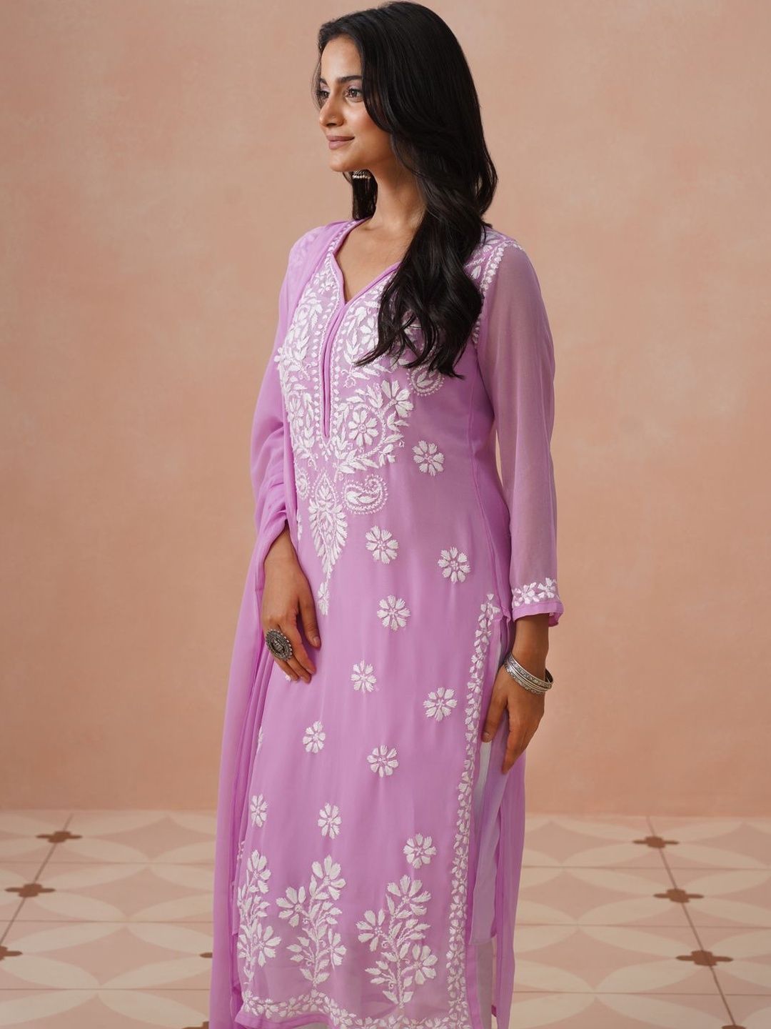 Rumah Wanita Chikankari Bersulam Chikankari Georgette Kurta