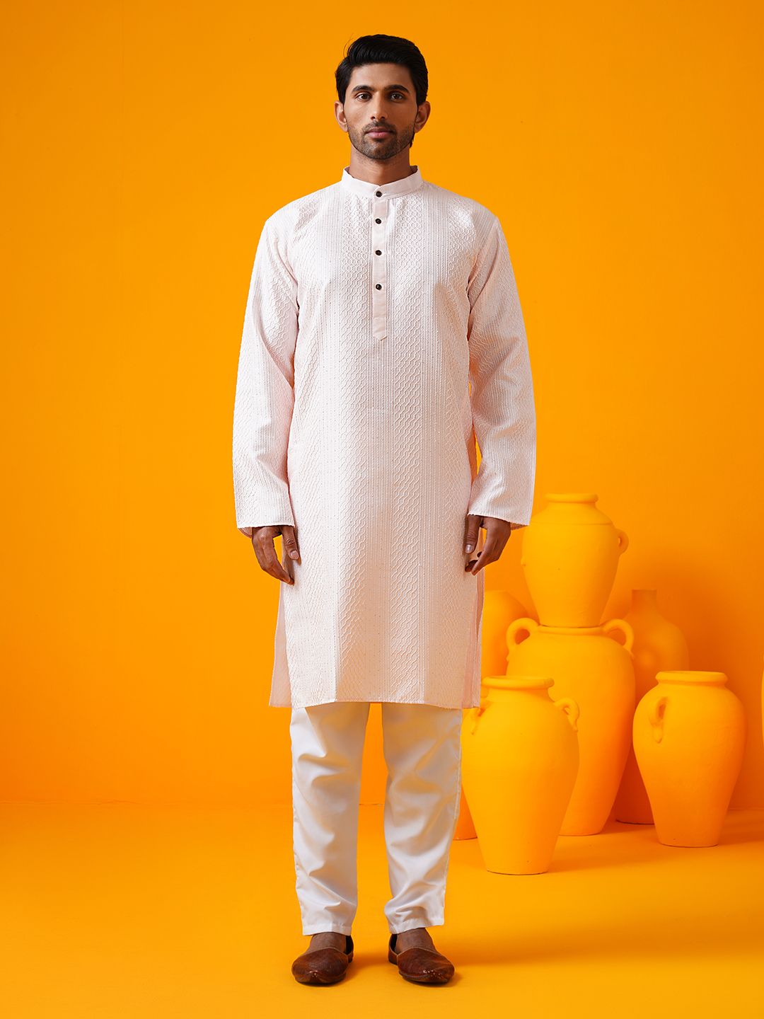 SOJANYA Band Collar Geometric Embroidered Straight Kurta