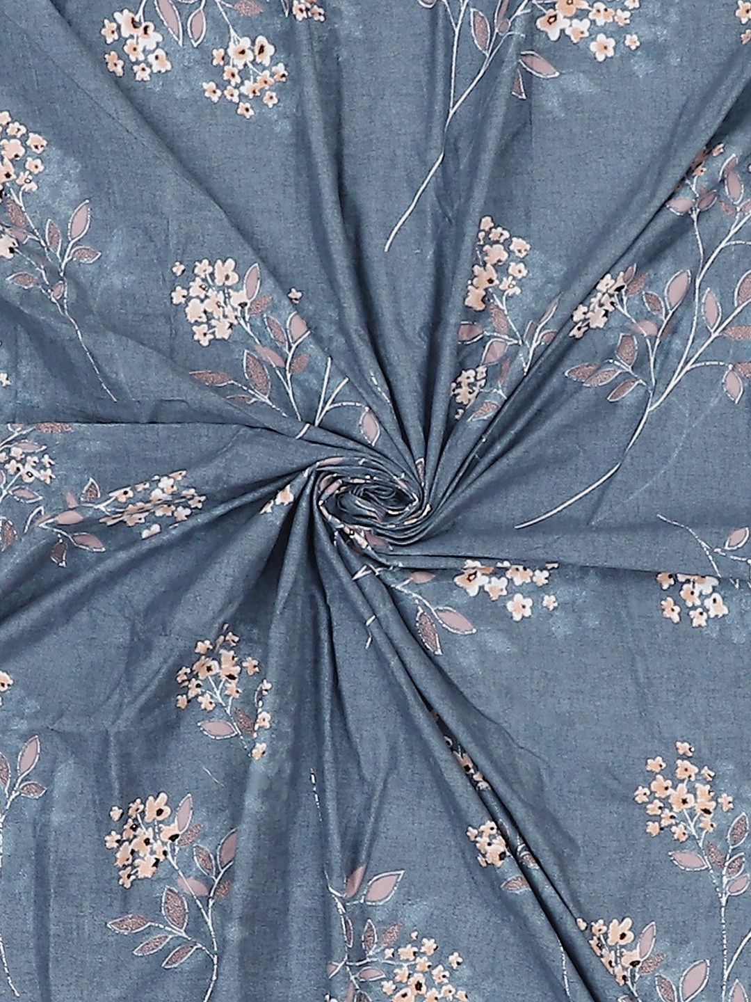 Monte Carlo Blue & Beige Floral Printed 130 TC King Bedsheet Set 2.75 m x 2.75 m