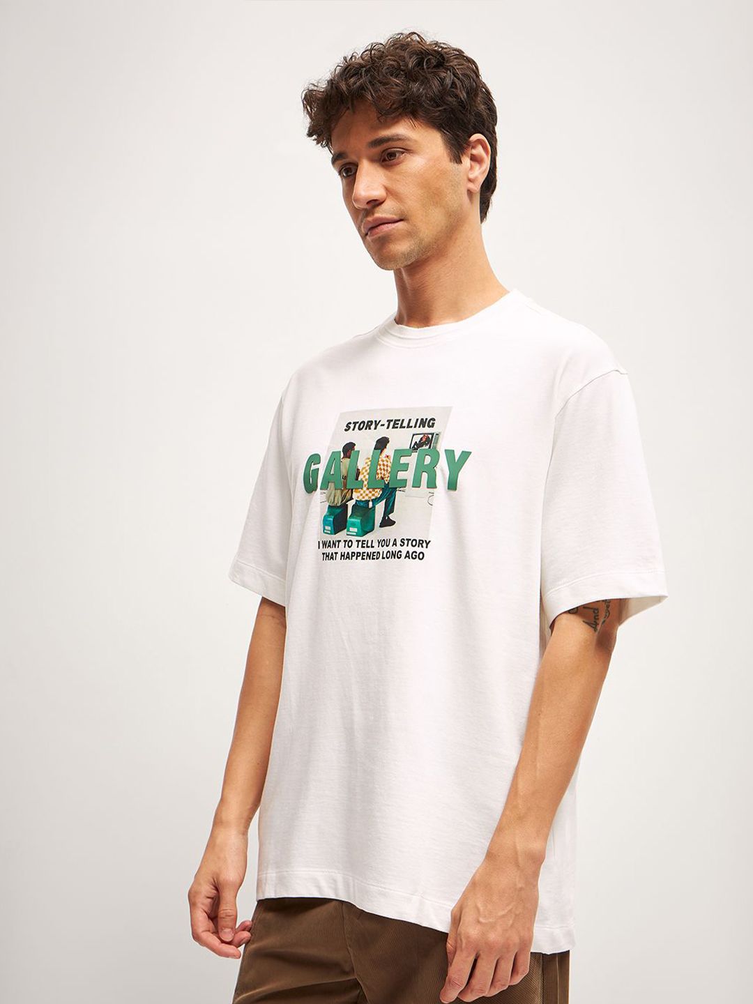 THE BEAR HOUSE Men Typography Printed Round Neck Pure Cotton Oversized T-Shirt