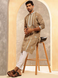 Anouk Geometric Embroidered Mirror Work Cotton Silk Straight  Kurta with Pyjamas