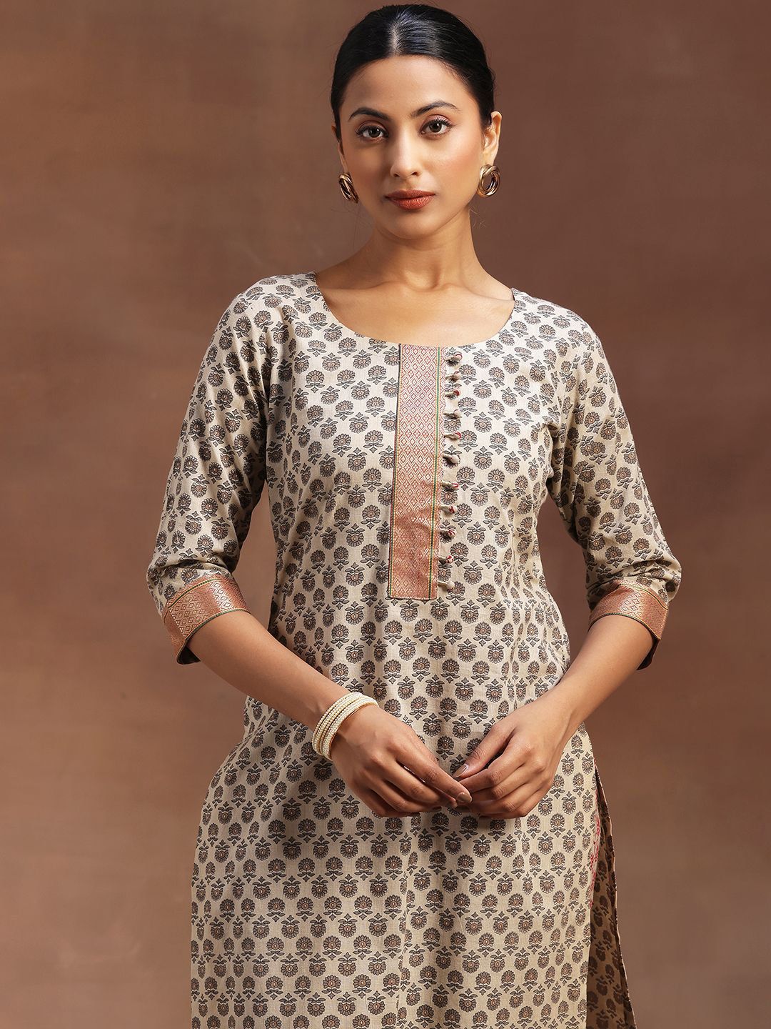 Libas Floral Printed Pure Cotton staight Kurta with Trousers & Dupatta