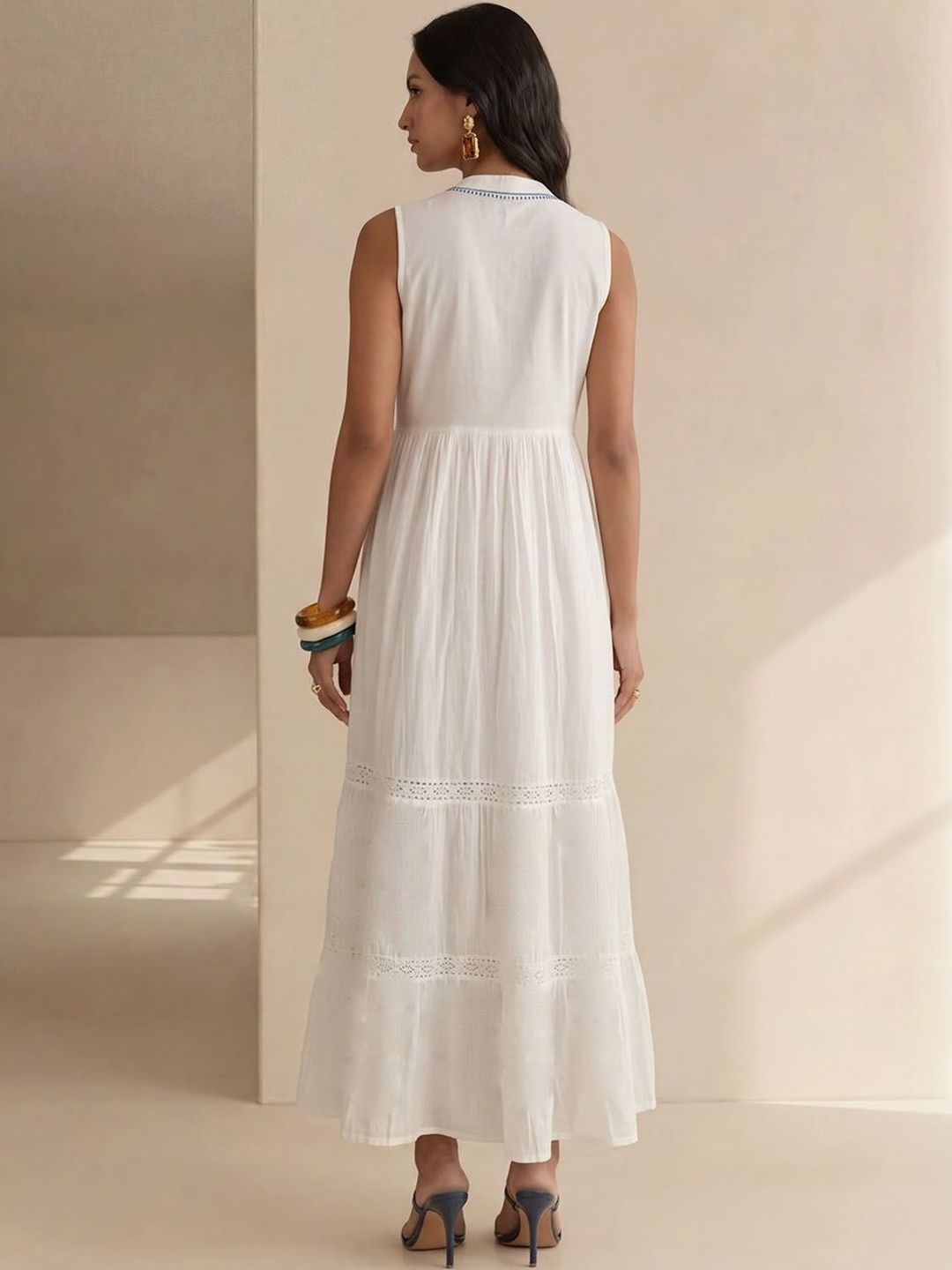House of Chikankari Ethnic Motifs Embroidered Ruffled Maxi Dress