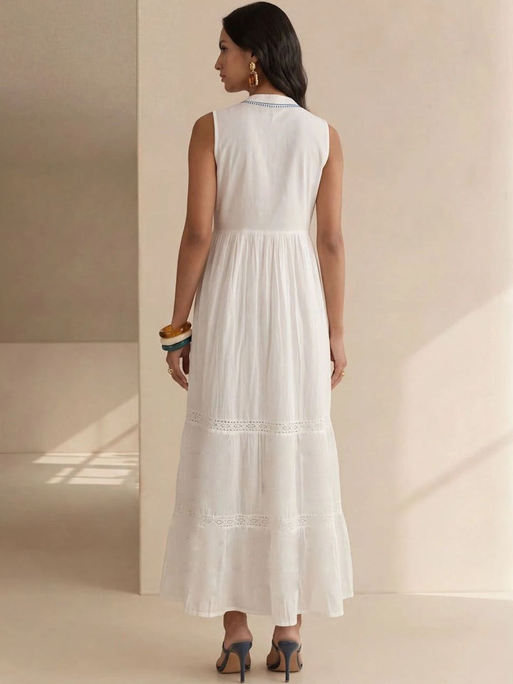 House of Chikankari Ethnic Motifs Embroidered Ruffled Maxi Dress