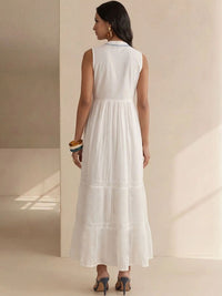 House of Chikankari Ethnic Motifs Embroidered Ruffled Maxi Dress