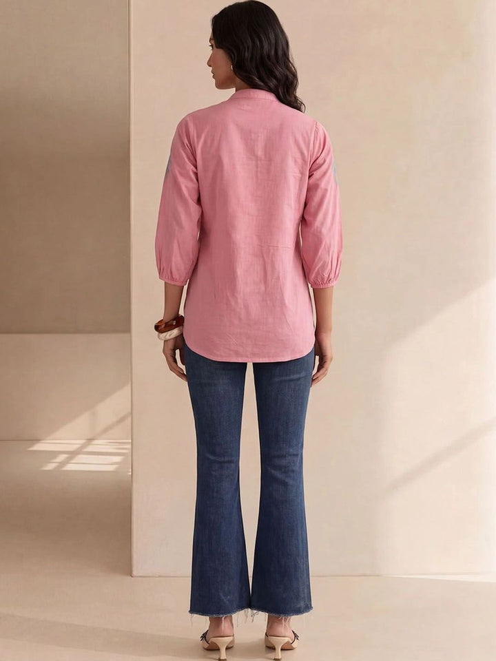House of Chikankari Embroidered Mandarin Collar Cotton Top