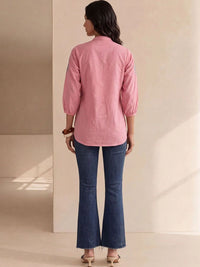 House of Chikankari Embroidered Mandarin Collar Cotton Top