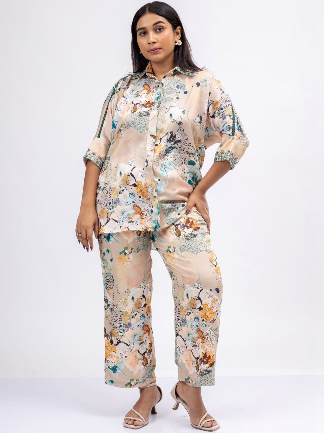 Mamicha Printed Shirt Collar Shirt & Trousers Co-Ords